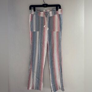 Cali 1850 Printed Linen Pull On Pants - Multi Stripe, size Small